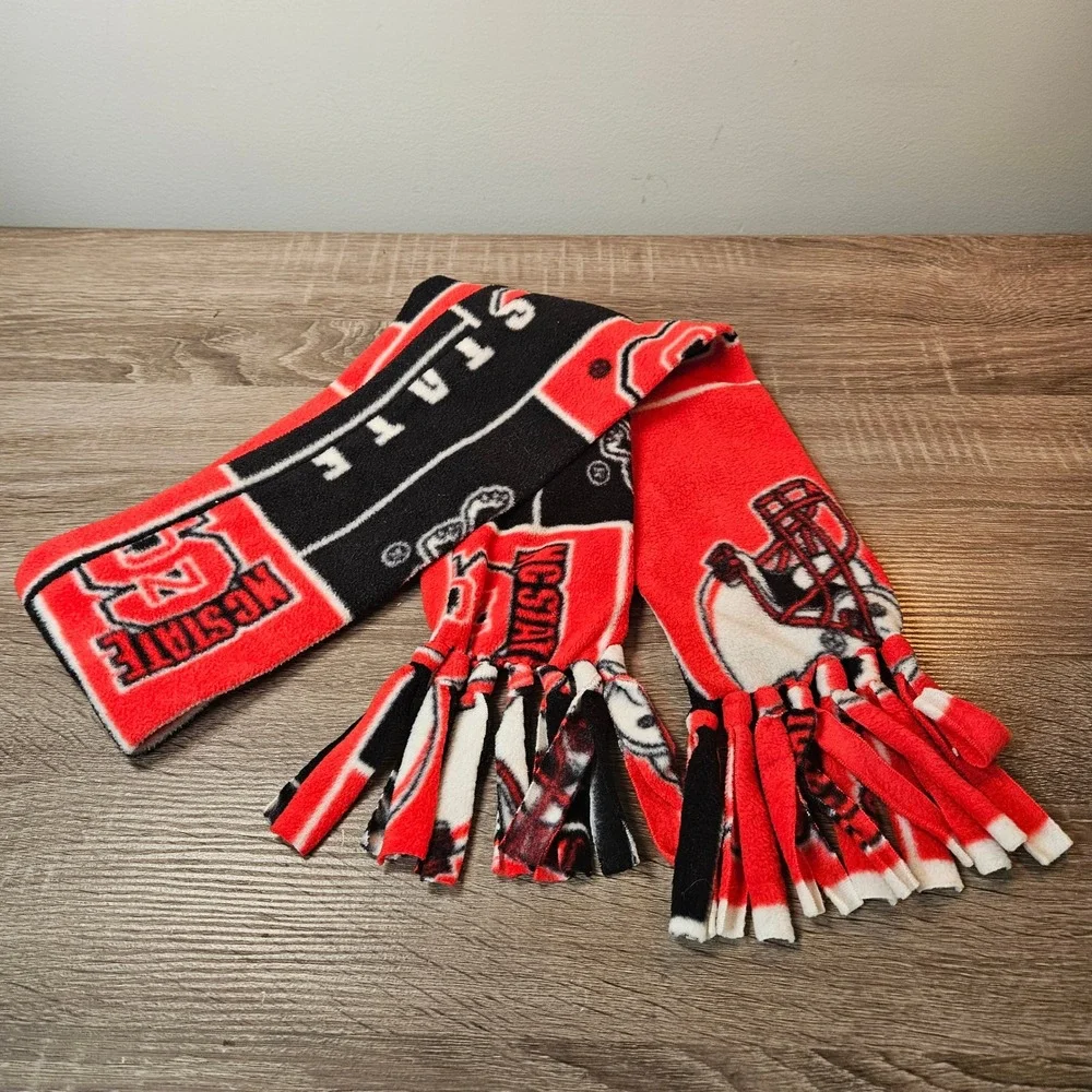 NC State Wolfpack Fleece Scarf Red Black White NCAA Collegiate Fringe Winter